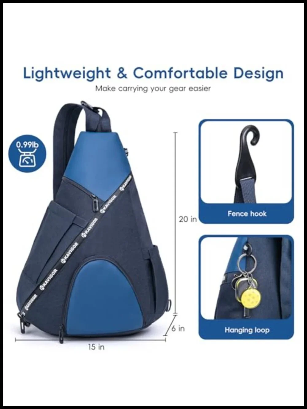 Pickleball Sling Bag with 7 Pockets and Detachable Strap